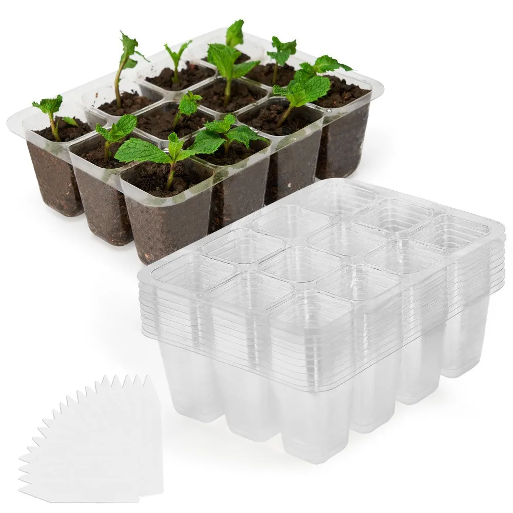 

DD548 6 Cells 12 Cells Gardening Seed Boxes Plant Growing Trays Seedling Vegetables Germination Clear Nursery Tray, Clear black