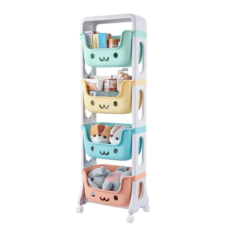 

Children's Toy Storage Rack Kids Shelf with wheels Plastic Shelves kitchen Organizer storage holders & racks