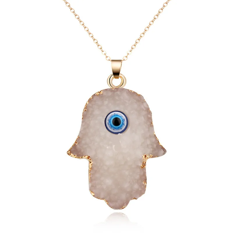 

Latest Design Delicate Choker Druzy Blue Eye Hamsa Hand Pendant Necklaces For Women