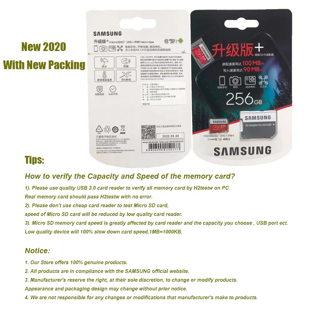 
100% Authentic Samsung 64GB Micro TF SD Cards EVO Plus 64GB 128GB 256GB 512GB Class 10 U1 U3 Mini memory Card Cartao De Memoria 