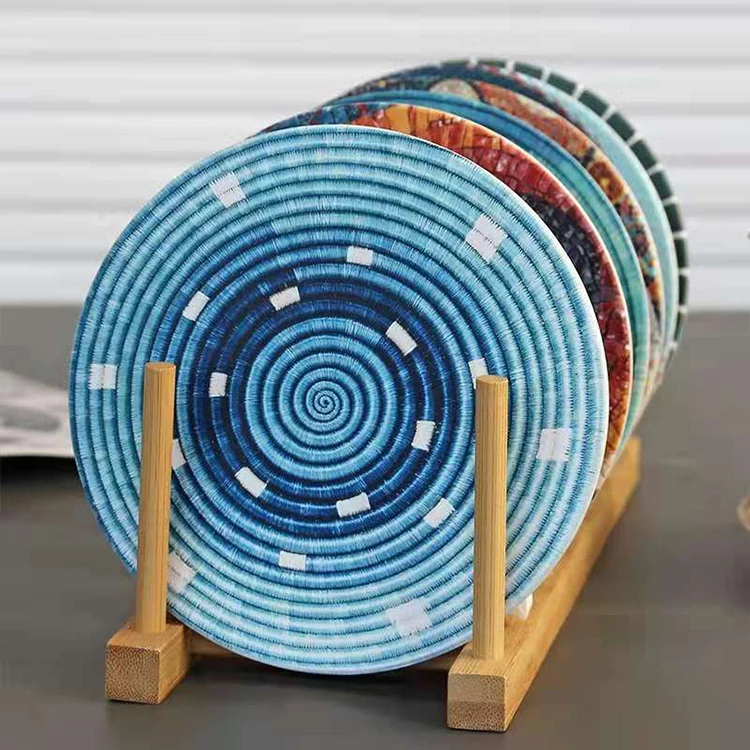 

Ceramic Absorbent Stone With Cork Base Blue Round Pattern, Cmyk