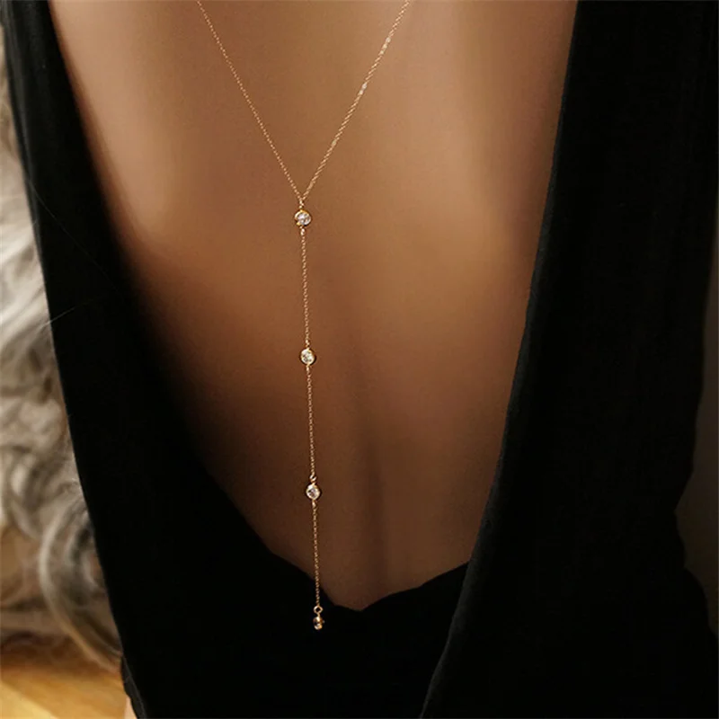 

BJ10001 wholesales body chain jewelry women Delicate crystal Backdrop Necklace Wedding Back Necklace Dainty Back necklace