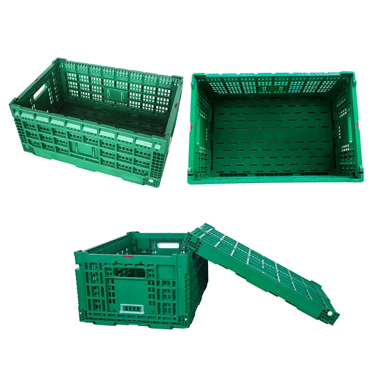 

Plastic Foldable Storage Basket Perforated Moving Box Vegetable Fruit Transporting Collapsible Crate Stackable Basket