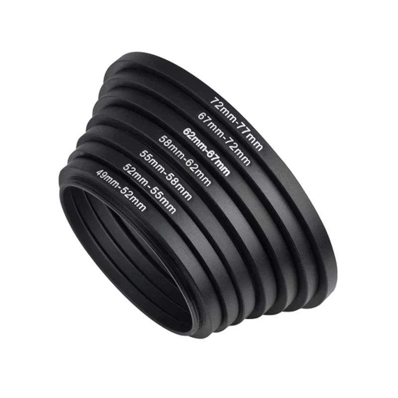 

37-46 39-42 40.5-43 40.5-49 43-49 43-52 46-52 49-52 49-55 49-58 52-55 52-58 55-58mm Metal Step Up Rings Lens Adapter Filter Set, Black