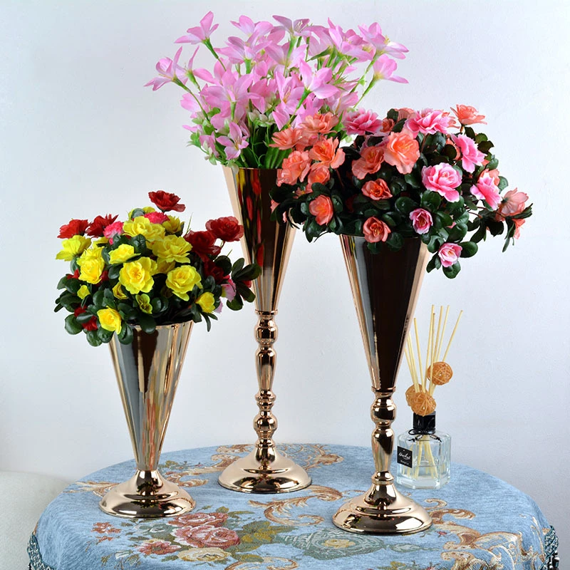 

Metal Vases Gold / Silver Table Vase Wedding Centerpiece Event Road Lead Flower Rack Pot For Home Decoration
