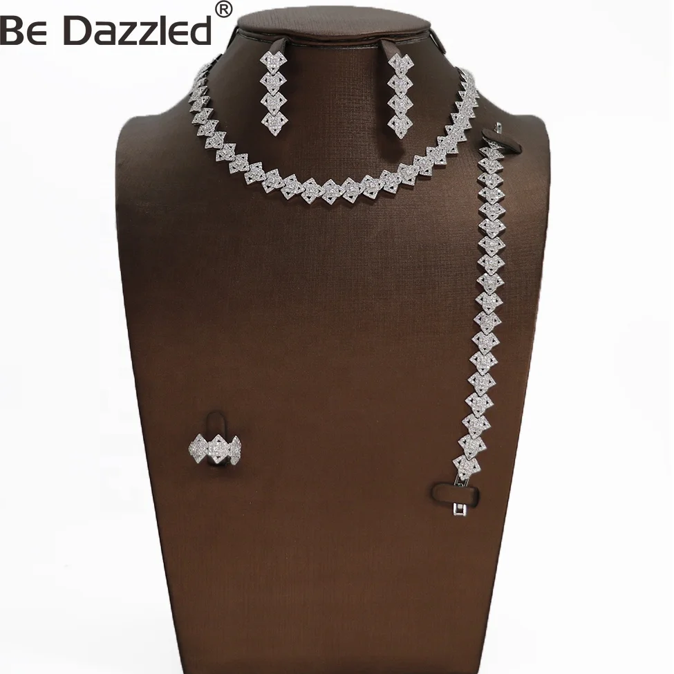 

Bedazzled Dubai Wholesale Fancy Design Silver Plated 3A Zircon Bridal Jewelry Set With High Quality