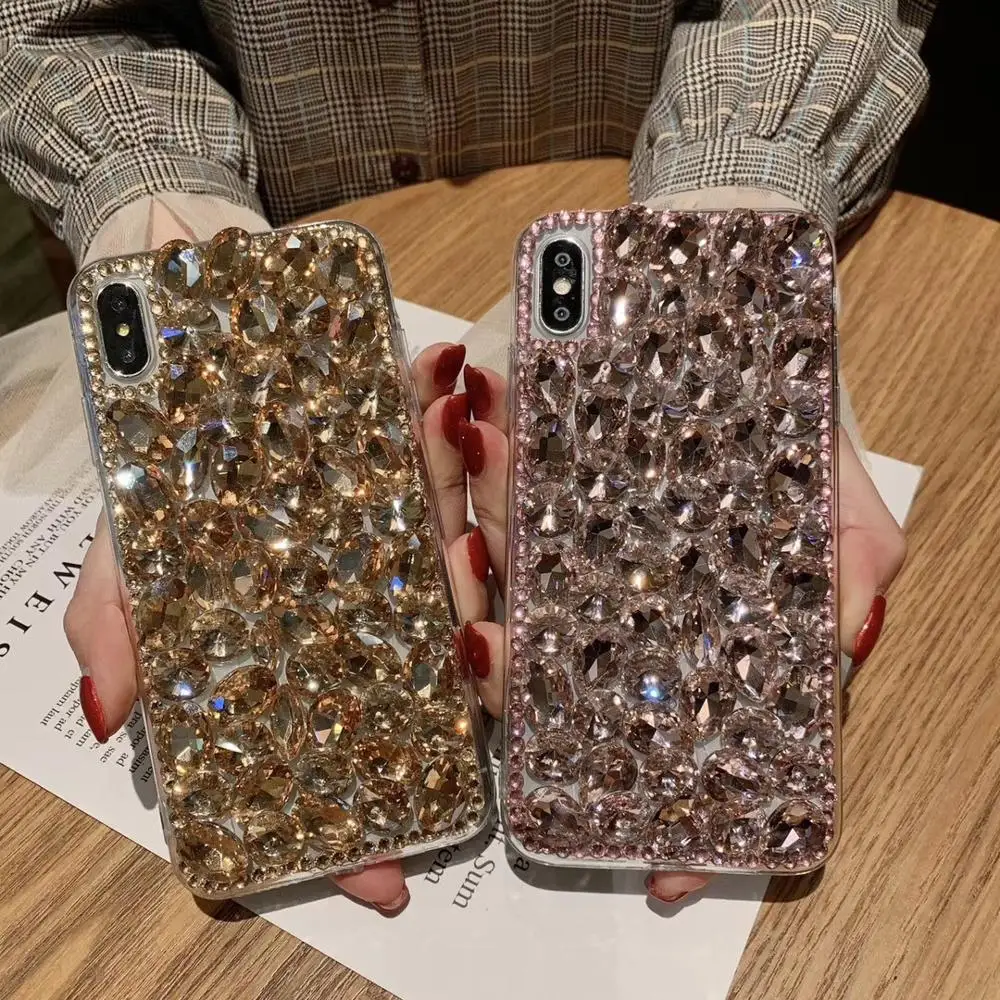 

Luxury Diamond Bling Rhinestone Full TPU PC Phone Case For iPhone Xs max for new iPhone crystal back cover for iPhone 6 7 8 Plus, As picture show