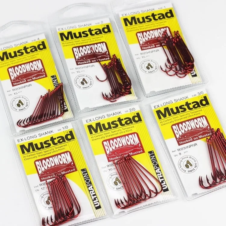 

Strong Mustad 90234NP Fishing Hooks Long Blood Worm Lure Bait Hook Fashion Red High Strength Barbed Circle Tackles 1-12# Pesca, Red nickel