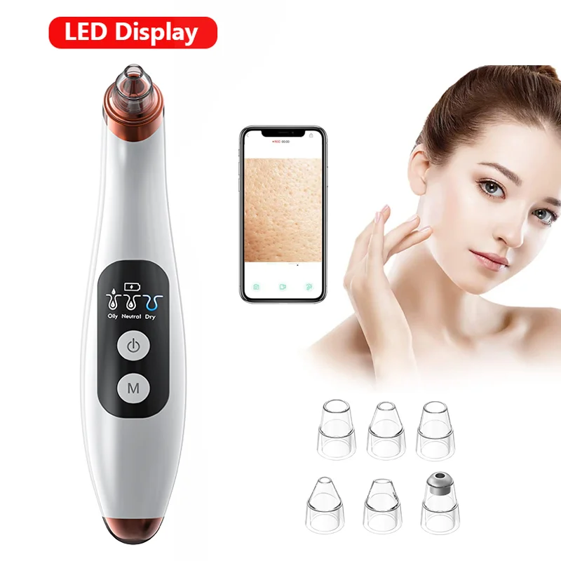 

2021 New Beauty Instruments Phone Linked Display WiFi Visual Suction Pore Vacuum Blackhead Remover With Camera, White