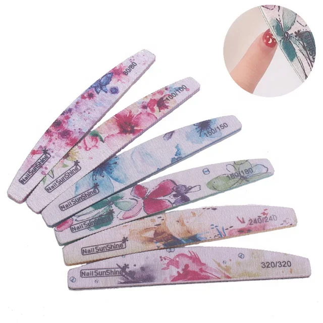 

Private Label Floral Nail File Semi Circle Double Sided Printed Nail Manicure Polish Tool, As pictures