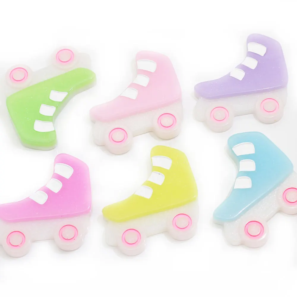 Kawaii Flat Back 100pcs Cute Glitter Resin Roller Skates Miniature Figure DIY Decoration Charm Craft