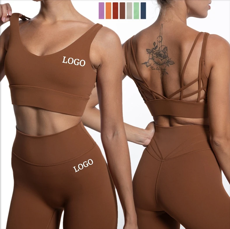 

Sports Wear Athletic Fitness Women Yoga Set Gym 2-Piece Beauty Back Sports Bra + High Waist Leggings Seamless Gym Set, As shown