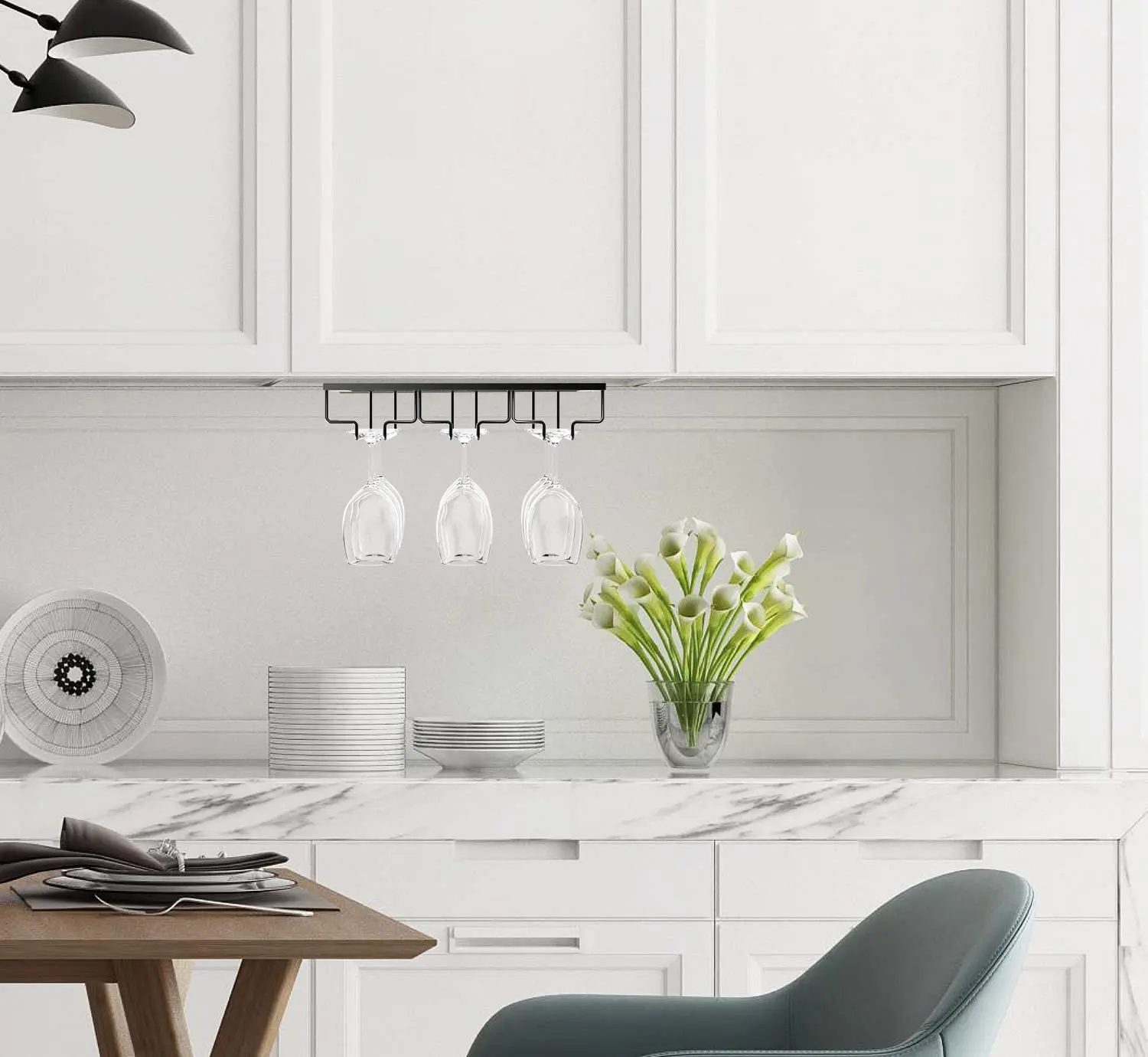 

Nuovoware 3 Rows Wine Glass Rack, Sets of 2-Pack Wine Glass Hanger Rack Under Cabinet for Bar Kitchen Space Saving, Black