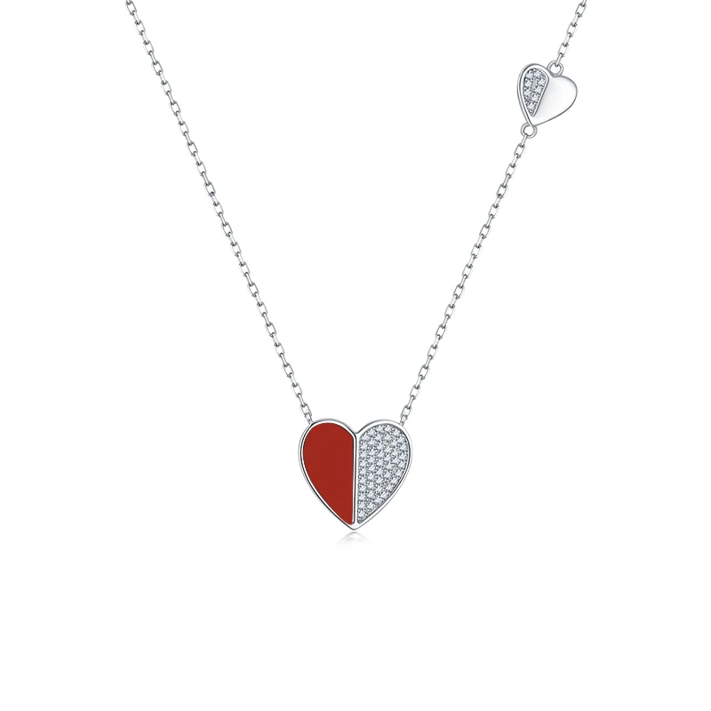 

Dropshipping Vana Valentines Day 2022 Red Green Heart Shaped Chain Silver 925 Necklace Valentines Gifts