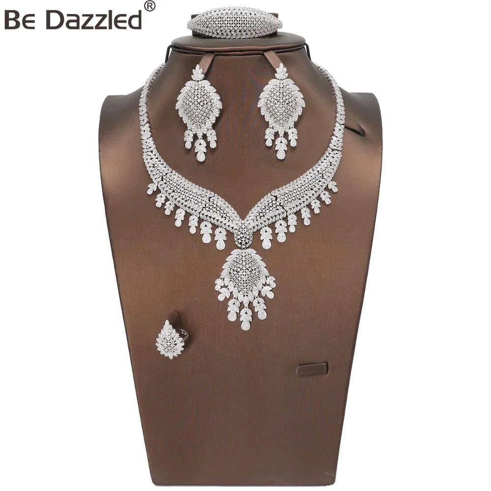 

Bedazzled new arrival expensive women luxury white gold color jewelry set fashion luxury design dinner set for women
