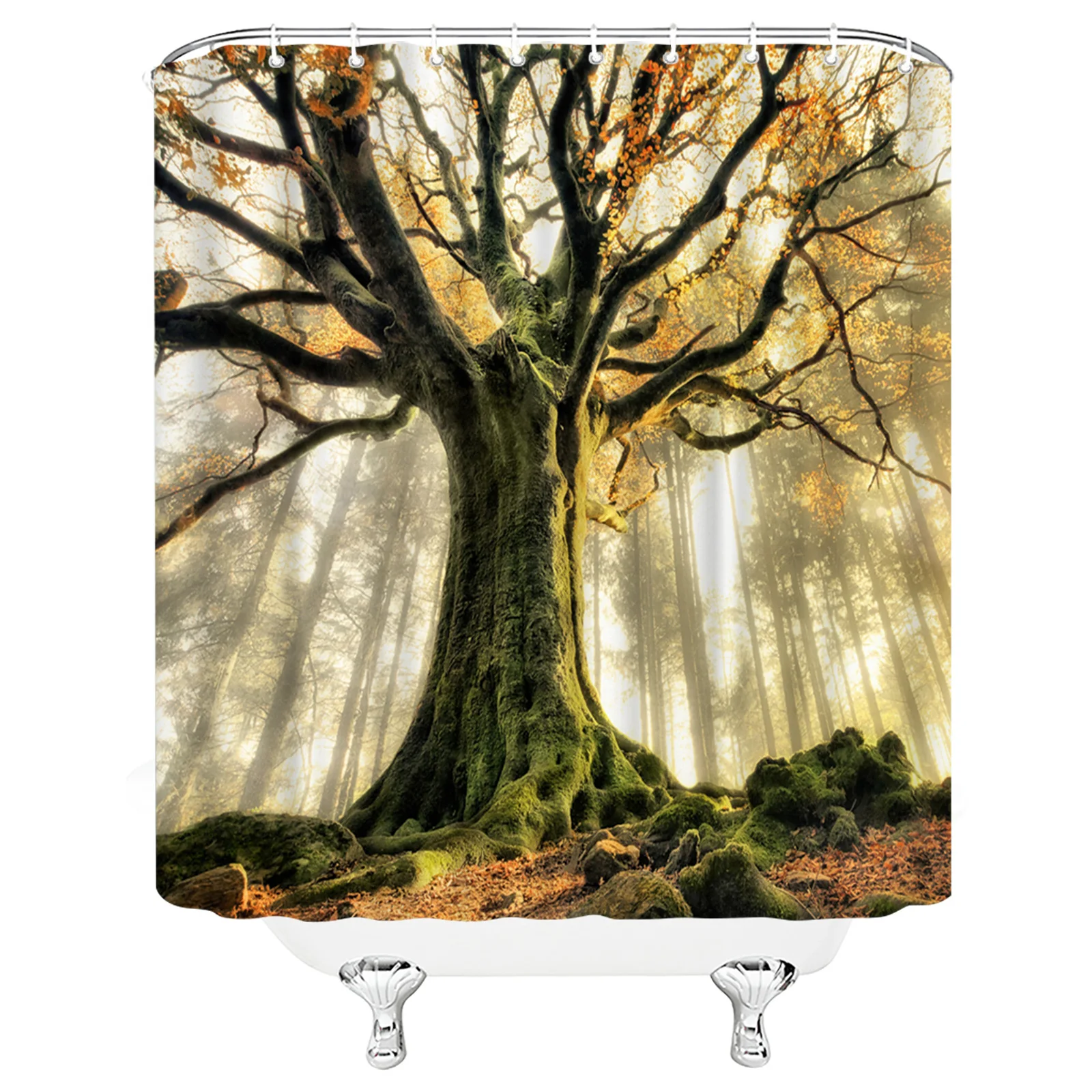 

Luxury Design Forest Tree Waterproof Washable Bath Washroom Shower Curtain With Hook Hanging Bathroom, Customized color