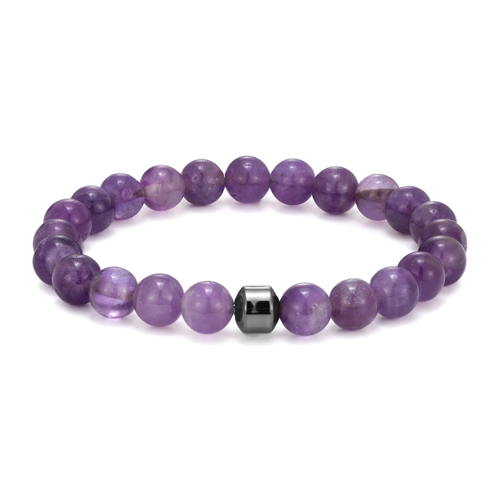 

Natural Stone Amethyst Purple Gemstone Men Healing Bracelet Spiritual Protection Balance Meditation Grounding Bracelet, Gold,silver,black