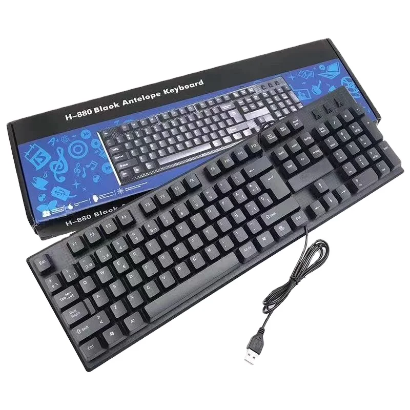 

H-880 high quality Russian French Spanish Arabic keyboard waterproof wired USB black Spanish keyboard suitable for home office g