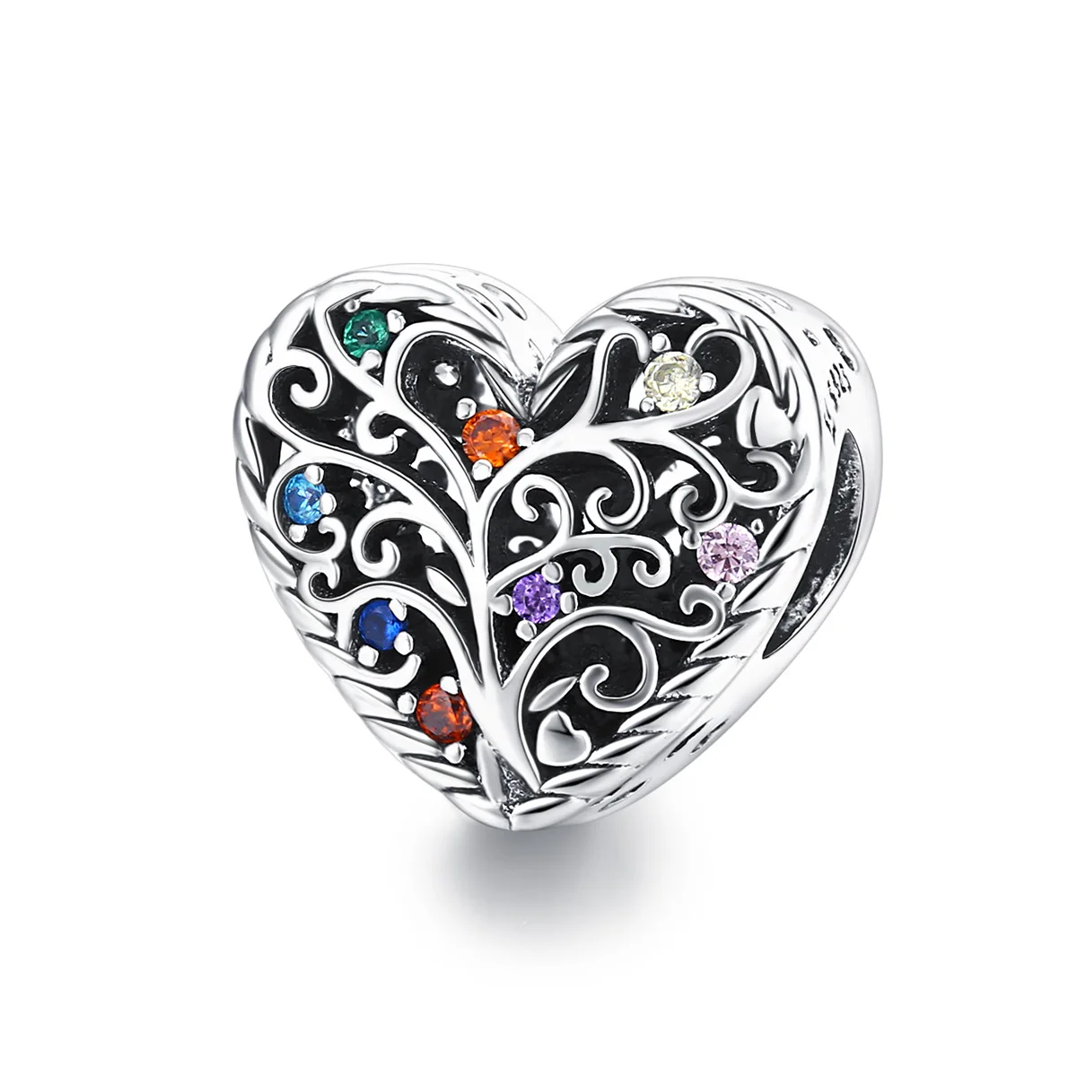 Jiangyuan genuine 925 sterling silver tree of life charms vintage pattern charm heart bead for fine jewelry making wholesale