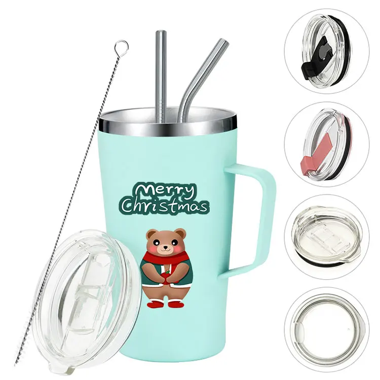 

Christmas present 12oz 16oz double wall BPA free stainless steel coffee mugs vacuum cup with straw lid tumbler with handle, Can be chooosed