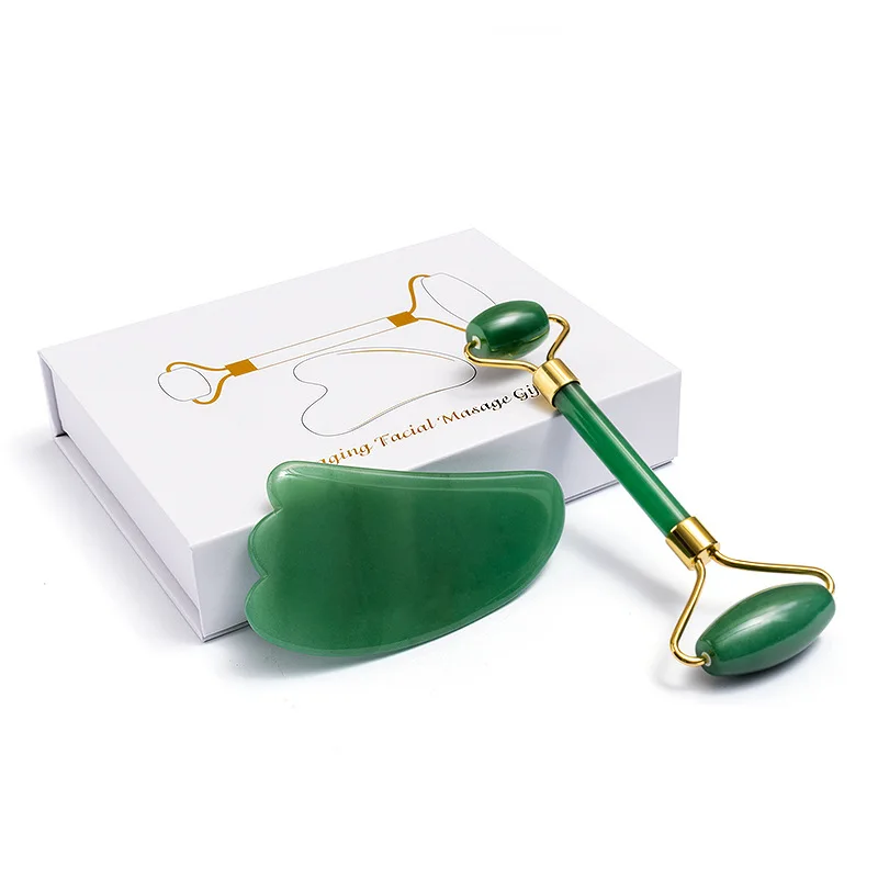 

Wholesale Facial Jade Stone Heart Shape Massage Roller Gua Sha Tool Face Roller Jade With Private Label, Golden,silver,pink