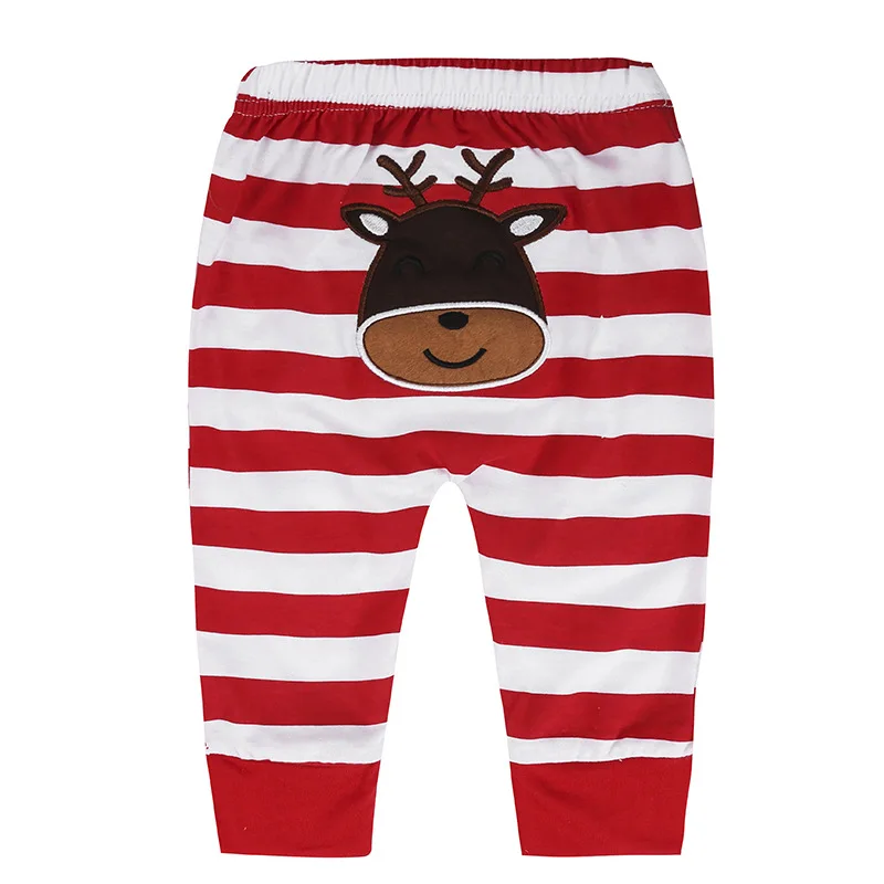 Christmas letter cartoon deer t shirt and striped pants girl boutique clothing set 2 pieces unisex