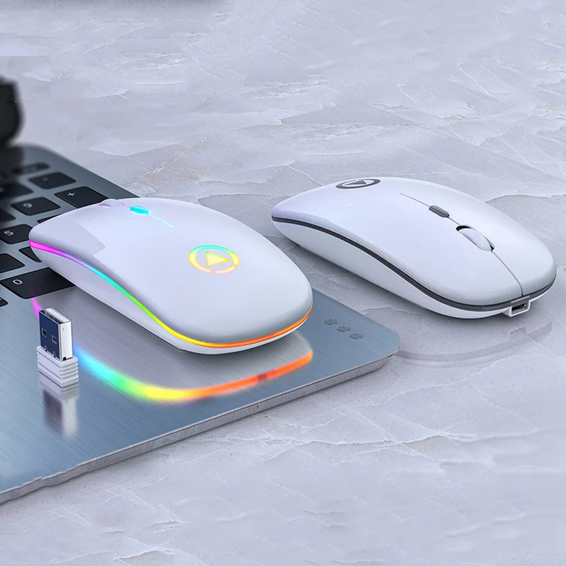 

New Ultra-Thin Mini A2 Wireless Mouse Silent Mute Rechargeable LED Colorful Lights Computer Mouse