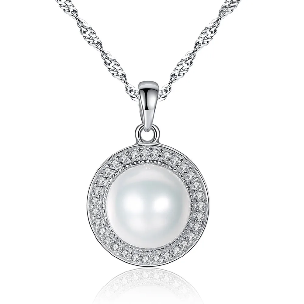

Necklaces Sterling Silver 925 Jewelry Cubic Zirconia Round Circle Shape Elegant Pearl Necklaces