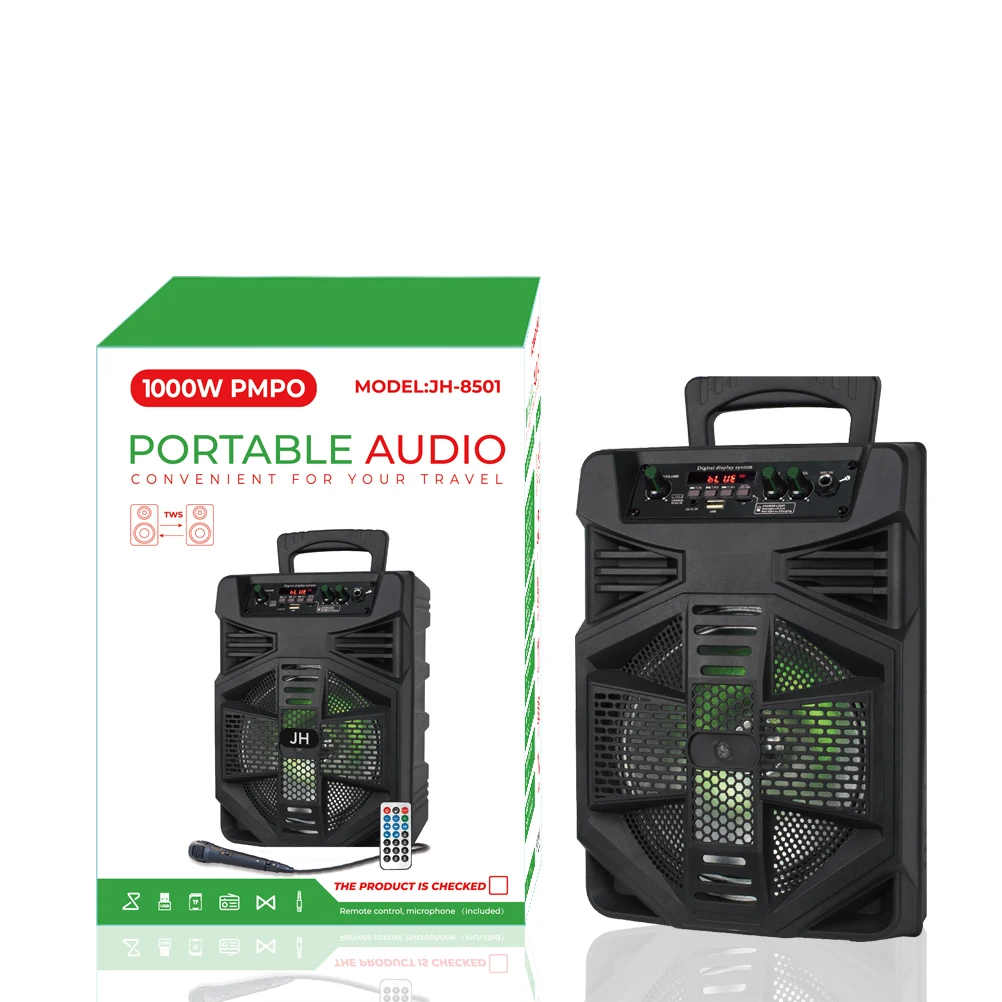 

8 inch High performance portable wireless high quality outdoor modern HIFI mobile speaker with LED-light, Black