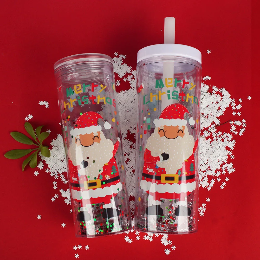 

Custom Christmas Logo Plastic Straight Drinking Habit Water Cup