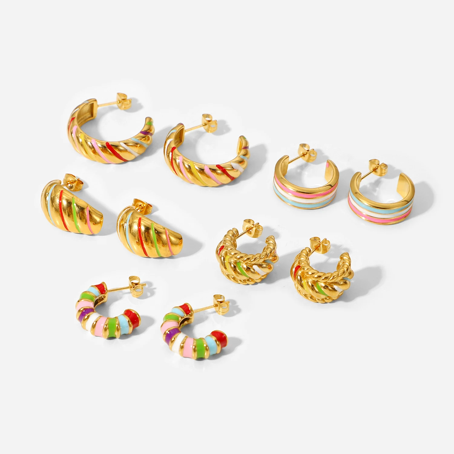 

INS Hottest Hollow Stainless Steel Croissant Earrings Jewelry Small Enamel Gold Plated Colorful Hoop Earrings