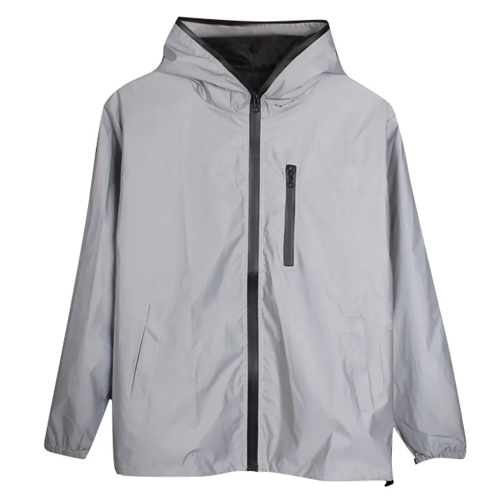

Long Sleeved Reflective jacket men / women harajuku windbreaker jackets hooded hip-hop streetwear night shiny zipper coats