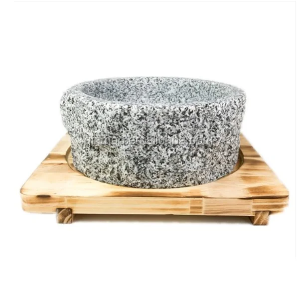 Factory Wholesale Natural Granite Stone Bowl Pot With Wood Base Cooking