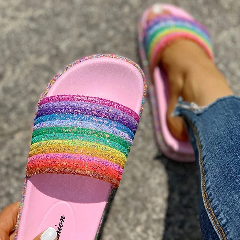 rainbow thick soled slippers