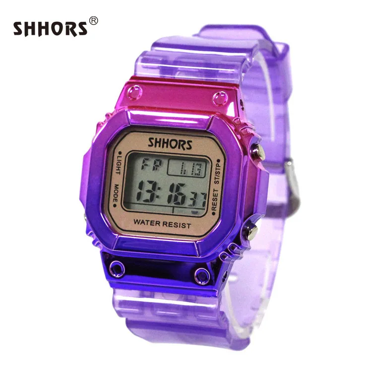 

SHHOR 2019 NEWEST Gradient Colour Clear Digital Men fashion trend watch clear plastic waterproof running watch SSH-718