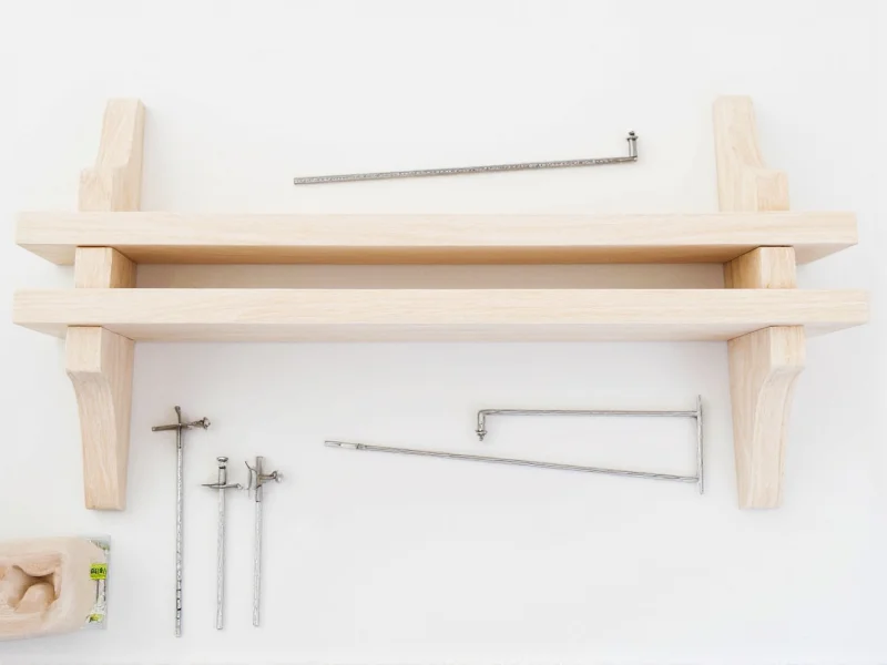 DIY floating shelf bracket materials layout