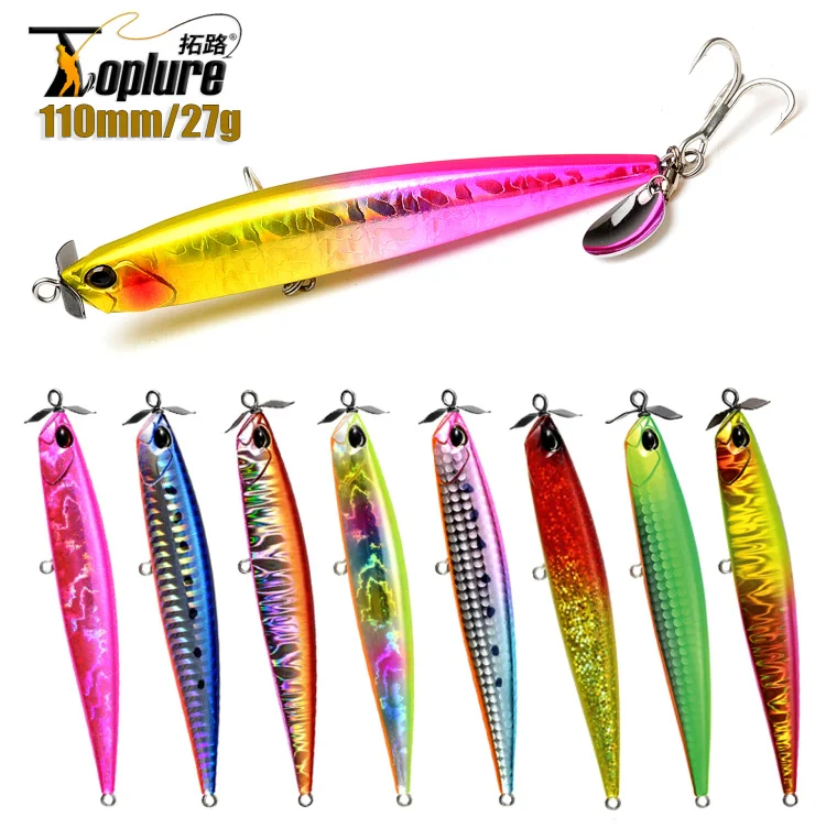 

TOPLURE 110mm 27g Minnow Hard Lure 3D Eyes Artificial Fishing Bait Fresh Water and Sea Water Popper with 3 Treble Hooks