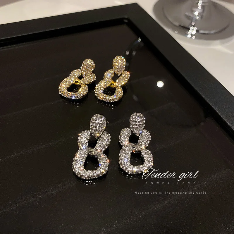

fashion trendy wholesale crystal luxury 18k gold link chain earring