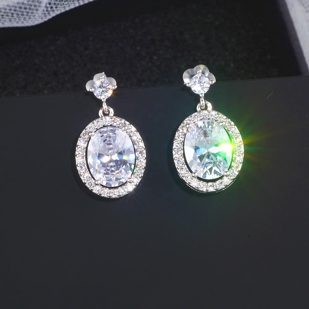 

Fashion Oval Drop Earring for Women Brilliant Crystal Zircon High Quality Girl Earring Fine Gift Statement Jewelry