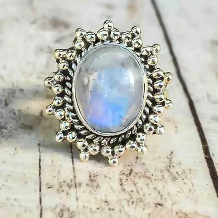 

2019 Bohemian jewelry wholesale women vintage ring wedding jewelry Moonstone ring