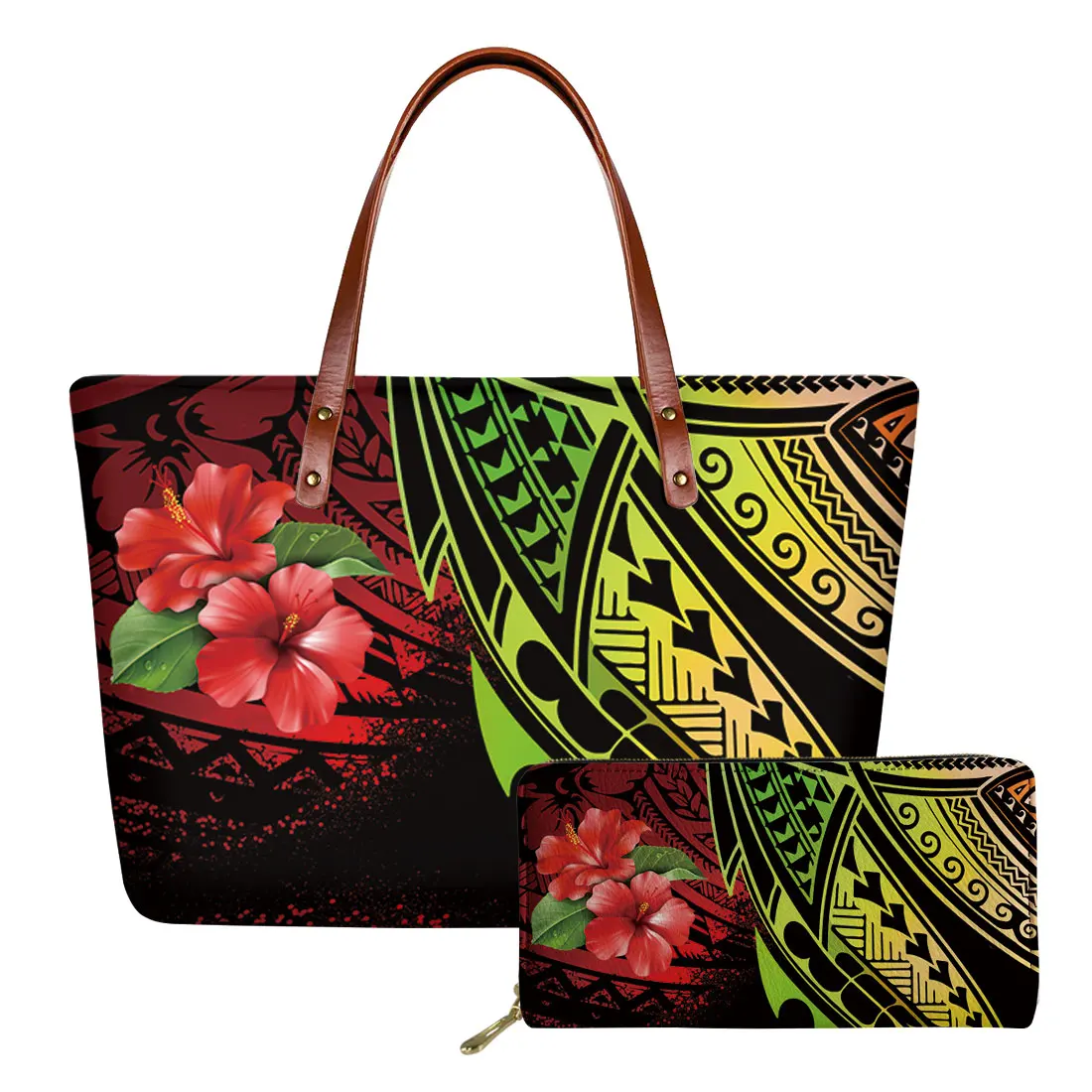 

Polynesian Style Pattern Custom Handbags Women set Printing Shoulder Ladies Luxury Design Top-handle Bags Females Bolsa Purse