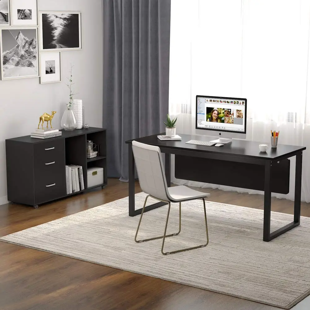 高品质办公家具套装黑色欧美风格电脑桌研究工作台文件柜