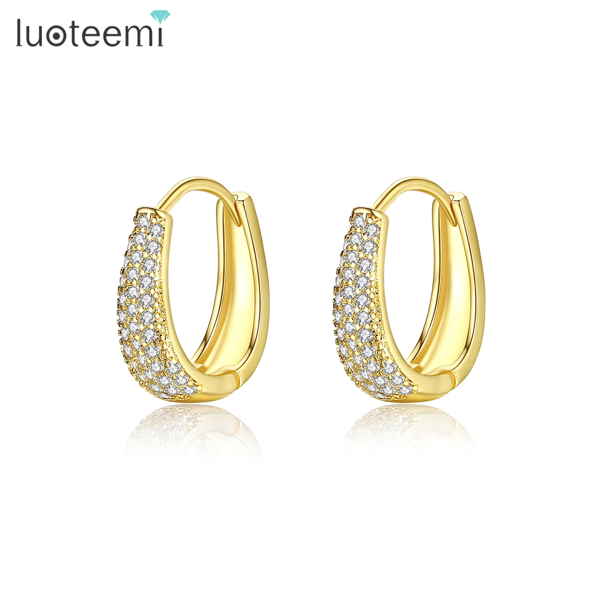 

LUOTEEMI Huggie Diamond Erring Jewelry Woman Earing Golden 24K Iced Out Cubic Gold Plated Hoop Earring