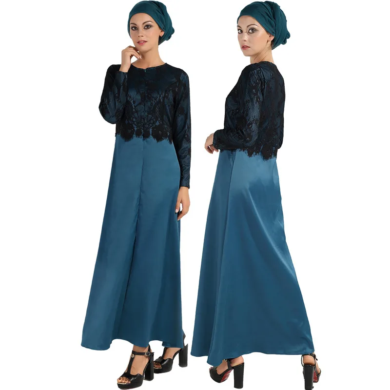 

Loose Long Sleeves Solid Color Dubai Turkey Islam Clothes Caftan Robe Modest Elegance Gown Women Muslim Maxi Abaya Dress, Black, dark blue