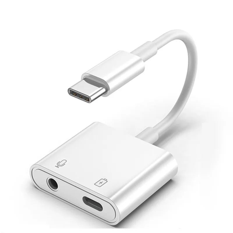 

cantell 2 in1mobile phone adapter 3.5mm Jack splitter charger and headphone adapter dongle type c Aux adapter, White