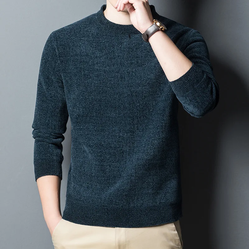 RNSHANGER Men's Trend Round Collar Winter Sweater Casyal Thicken Pullovers Comfortable Thermal Long Sleeve Warm Male Sweater