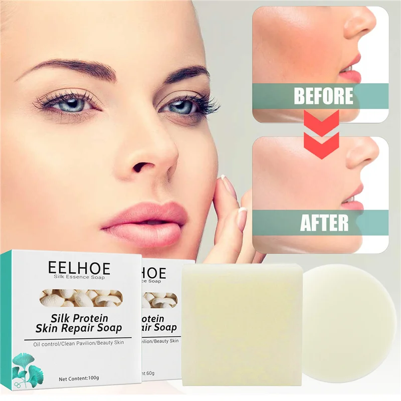 

EELHOE goat milk silk protein skin repair soap face cleansing rejuvenating nourishing acne removing oil controlling facial soap