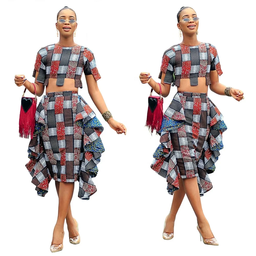 

B60564A European and American women's crop top ruffled dress two pieces sets