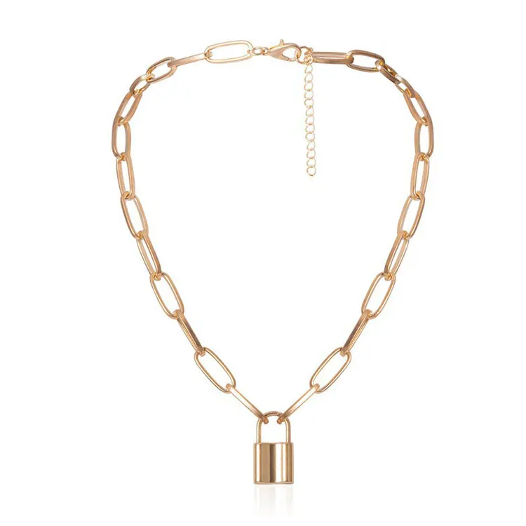 

Trendy Classic Geometric Pendant Necklace Special Gold Necklace Popular Lock Jewelry Necklace for Women Girls, Gold,silver