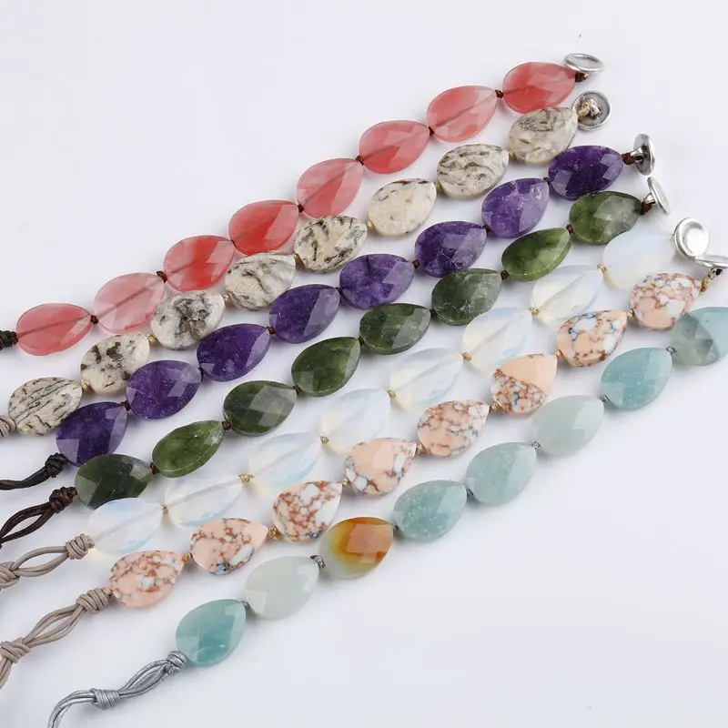 New Arrival Handmade Flat Water Drop Bead Bracelet With Braided Rope